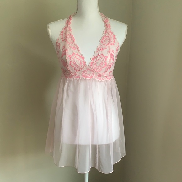 Victoria's Secret Other - VICTORIA’S SECRET Sexy Pink Lace Halter Babydoll
